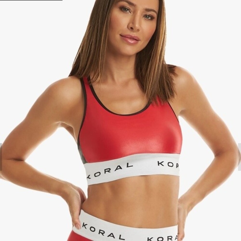 Koral Womens size S Bermuda Infinity Sports Bra Chic Red​ Black Gym Shine